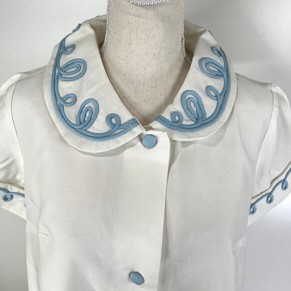 Vintage 80s Dress Dorian Peter Pan Collar White Aline Uniform Fairy Kei - Picture 5 of 8